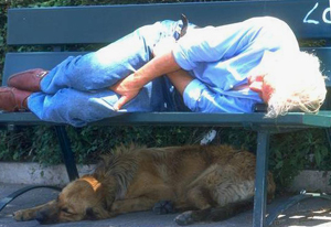 anciana durmiendo en un banco